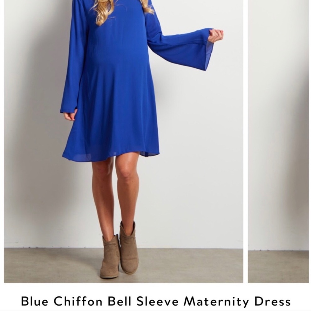 PinkBlush blue chiffon bell sleeve dress-maternity